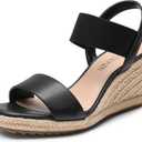 DREAM PAIRS Womens Open Toe Espadrilles Dressy Platform Sandals Slip on Elastic Ankle Strap Wedges Sandals (7.5, Black-pu)