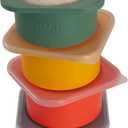 PLUS 1000ml Pizza Dough Proofing Containers for DIY family Artisan Pizza, Food Grade Silicone Stackable Boxes with Lids, Freezer, Fridge, Dishwasher Safe,4sets (Green+Space Gray+Yellow+Red)