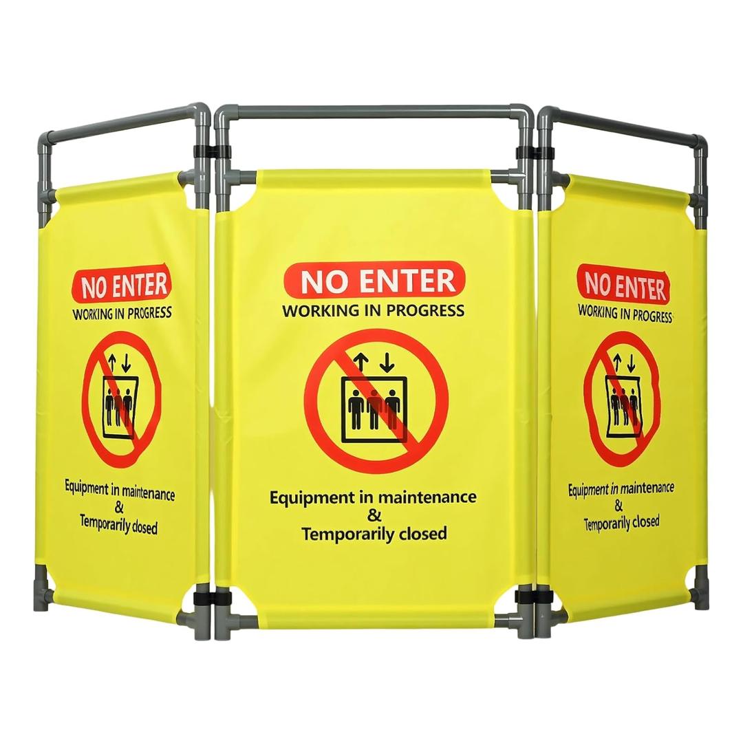 3 Panels Safety Barricade, Heavy Duty PVC Foldable Security Barrier Gate,Visibility Caution Fence with DO NOT Enter Sign, Portable Pedestrian Barricade for Construction, Maintenance & Crowd Control