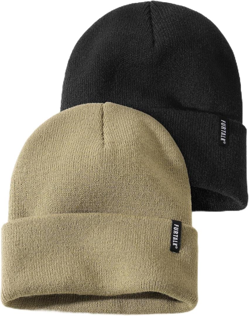 FURTALK Beanie Hat for Women Men Winter Hat Womens Cuffed Beanies Knit Skull Cap Warm Ski Hats (One Size, Black+olive)