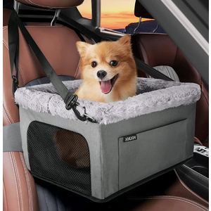 Deluxe Dog Booster Seat with Sturdy Metal Frame and Safety Leash for Small Pets up to 20 lbs - Portable Puppy Dog Car Seat with Thick Cushion and Storage Pockets for Small Dogs