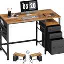 Maihail Small Desk with Drawers, 40 inch Computer Desk with Shelves, Writing Desk with Storage, Small Office Desk with Metal Frame, Rustic Brown