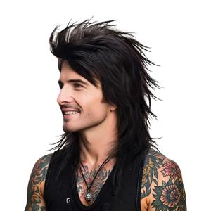 Men's 80s Rock Style Long Black Mullet Wig - Perfect for Cosplay, Parties & Stage Performances