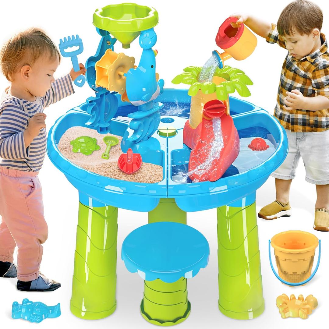 BELLOCHIDDO Water Table for Toddlers - 3 in 1 Kids Play Water and Sand Activity Sensory Playset with 12 Pcs Accessories - Summer Outdoor Pool Backyard Toys - Gifts for Boys Girls 1.5+ Years Old