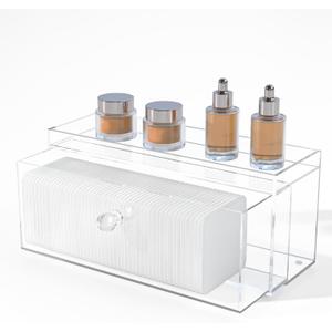 Clean Pad Storage Drawer, Acrylic Pad Dispenser for Clean Skin Club, Square Cotton Pads Holder, Rectangular Cotton Rounds Dispenser