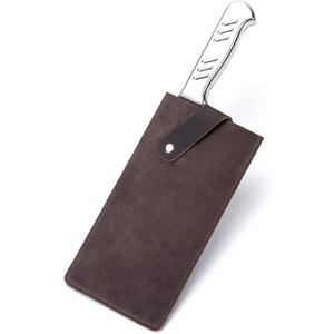 Crazy Horse Leather Knife Sheath, Universal Meat Cleaver Covers, Waterproof Butcher Chef Knife Edge Guards, Durable Wide Knife Protectors, Heavy Duty Kife Blade Shield Guard, 8"Lx3.2W (Brown)