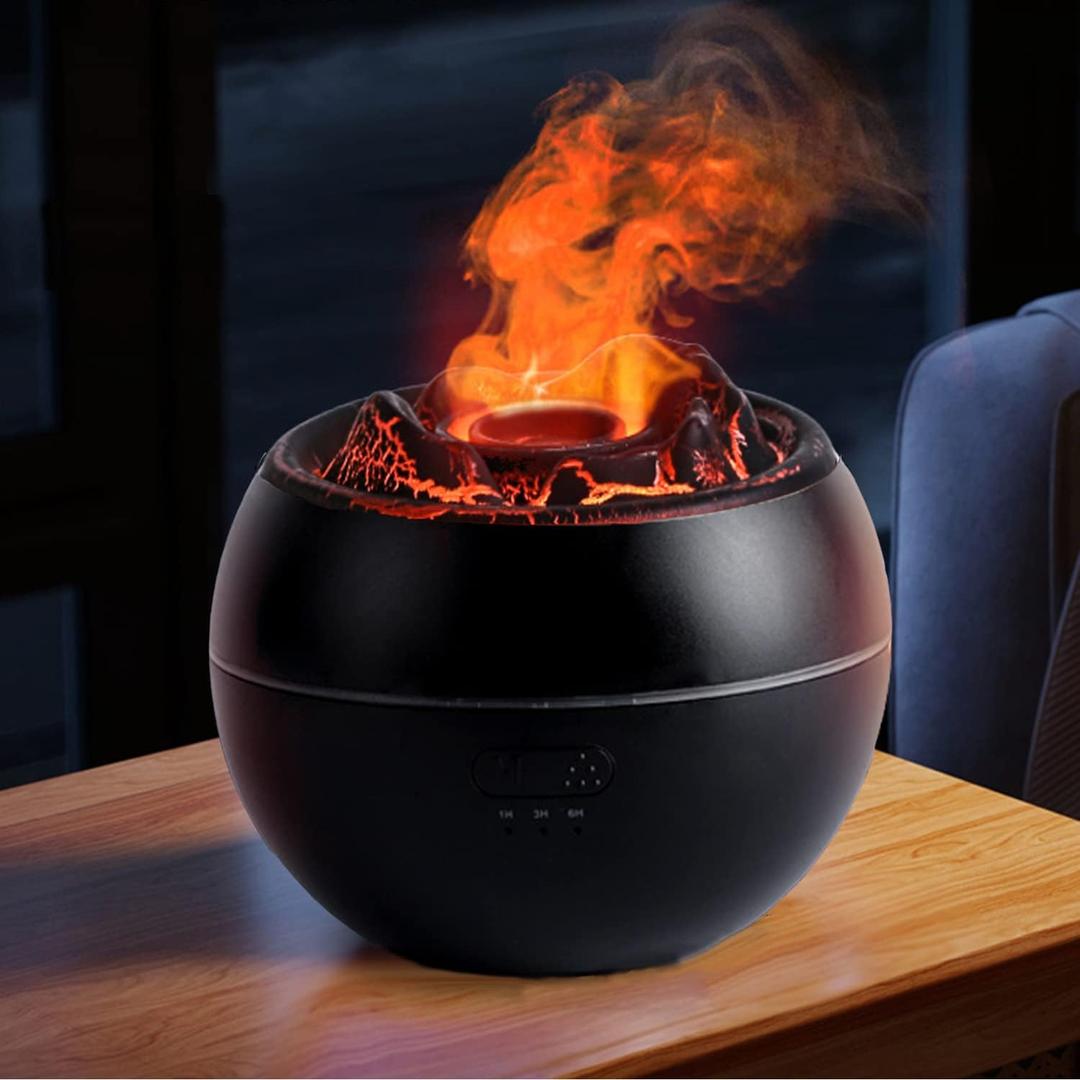 YALEDI Essential Oil Diffuser, Volcano Fire Flame Aromatherapy Diffuser, 360ml Ultrasonic Cool Mist Humidifier, Scent Aroma Diffuser with 7 Colors Light, Timer & Auto Shut-Off for Home, Room (Black)
