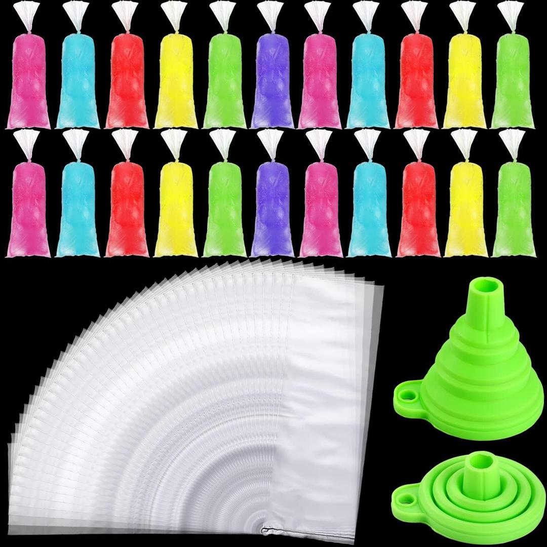 Boao 400 Pieces Ice Lolly Bags Disposable Ice Lolly Mold Plastic Candy Freeze Pop Bags with Silicone Funnel for Making Yogurt Candy (3 x 10 Inch)