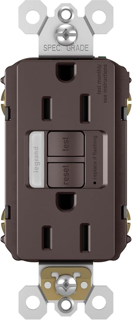 Legrand radiant 1597NTLTRDBCC4 15 Amp Night Light GFCI Self Test Tamper-Resistant Decorator Duplex Outlet with Cool Touch LED, Dark Bronze (1 Count)