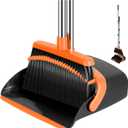 NACENA Broom and Dustpan Set, 52-in Long Adjustable Handle Broom Dustpan Combo with Dustpan Teeth to Automatically Clean Hair Suitable for Home Kitchen Office Hall Floor（Black&Orange）