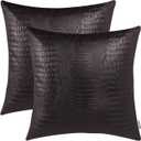 BRAWARM Faux Leather Pillow Covers 20 X 20 Inches, Brown Leather Pillow Covers Pack of 2, Crocodile Leather Decorative Throw Pillows for Living Room Couch Bed Sofa Home
