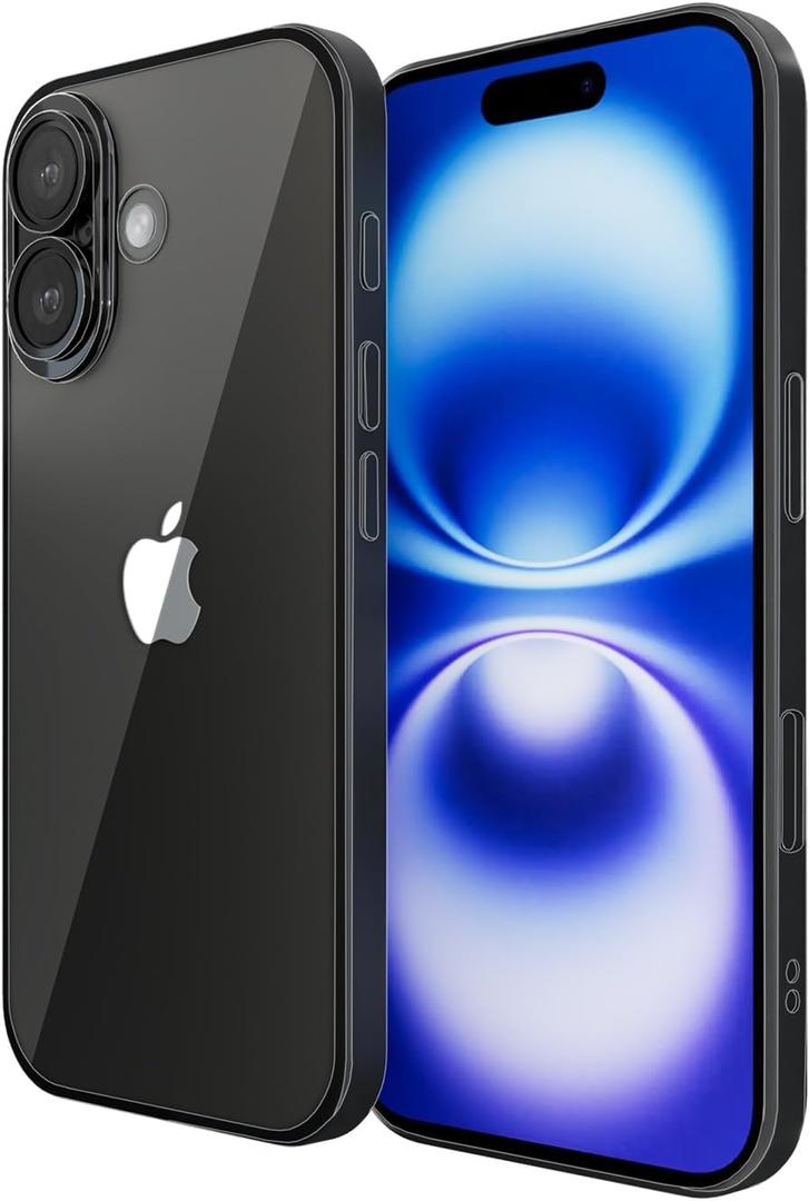 for Apple iPhone 16 Case 6.1-Inch 2024, Yellowing-Resistant Shockproof Phone Bumper Cover, Anti-Scratch with Camera Lens Protector for iPhone 16 Phone Transparent Case (Black Border)