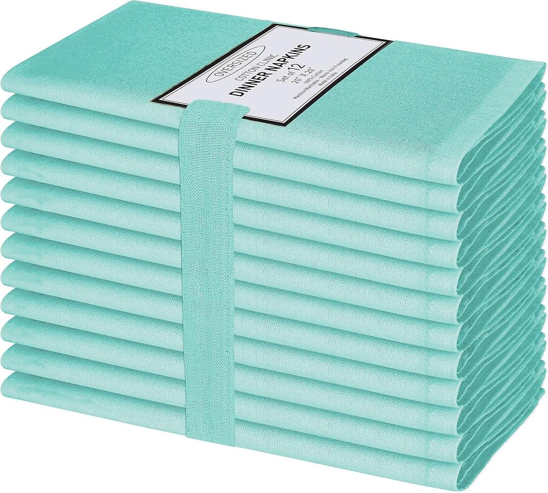 Cotton Clinic Cloth Dinner Napkins - Perfect Everyday Use Table Napkins - Soft Durable Washable - Ideal for Party Wedding Christmas Easter - Set of 12-20x20 inches Aqua Blue Napkins