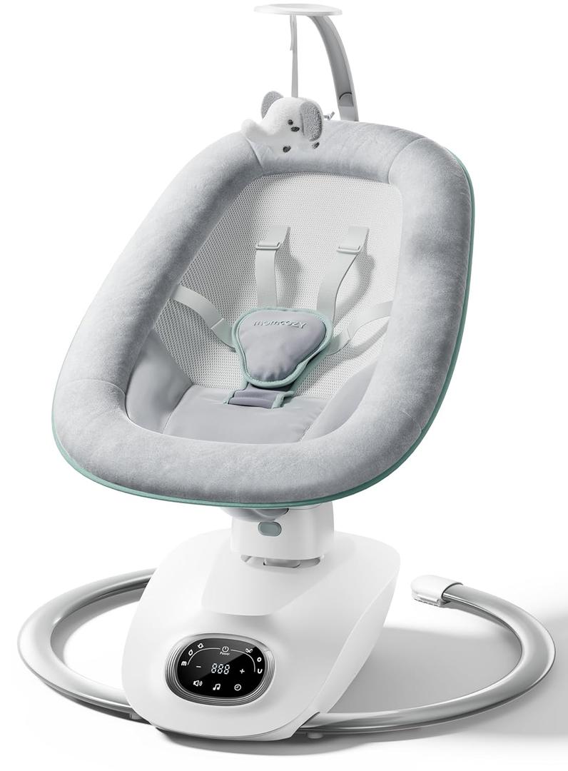 Momcozy CocoSway Electric Baby Swing for Infant, 180 Rotating Seat, 6 Parent-Like Sway Motions & 4 Speeds, Quiet Soothing, Remote Control, Machine-Washable Cover, Grey (Haze)