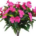 2 Branches Artificial Impatiens Flowers for Outdoors - Faux Bushes Rose Red Silk Flowers Greenery Bouquet for Patio Lawn Garden Pot Hanging Basket Porch Decoration
