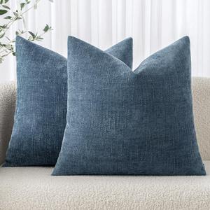 MIULEE Pack of 2 Decorative Throw Pillow Covers Soft Chenille Throw Pillows Solid Textured Cushion Covers for Couch Sofa Bedroom Living Room 20x20 Inch, Smoke Blue