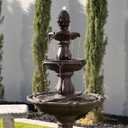 XBrand 3-Tier Freestanding Waterfall Fountain w/Pump & Pineapple Top, 51 Inch Tall, Brown, Large Outdoor Garden Fountain, Ideal for Garden, Porch, and Lawn