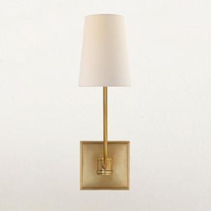 Generic Wall Lights for Living Room, Modern Linen Shade with Metal Frame Sconce, 4.75 w x 6.5 d x 15.5 h (Brass)