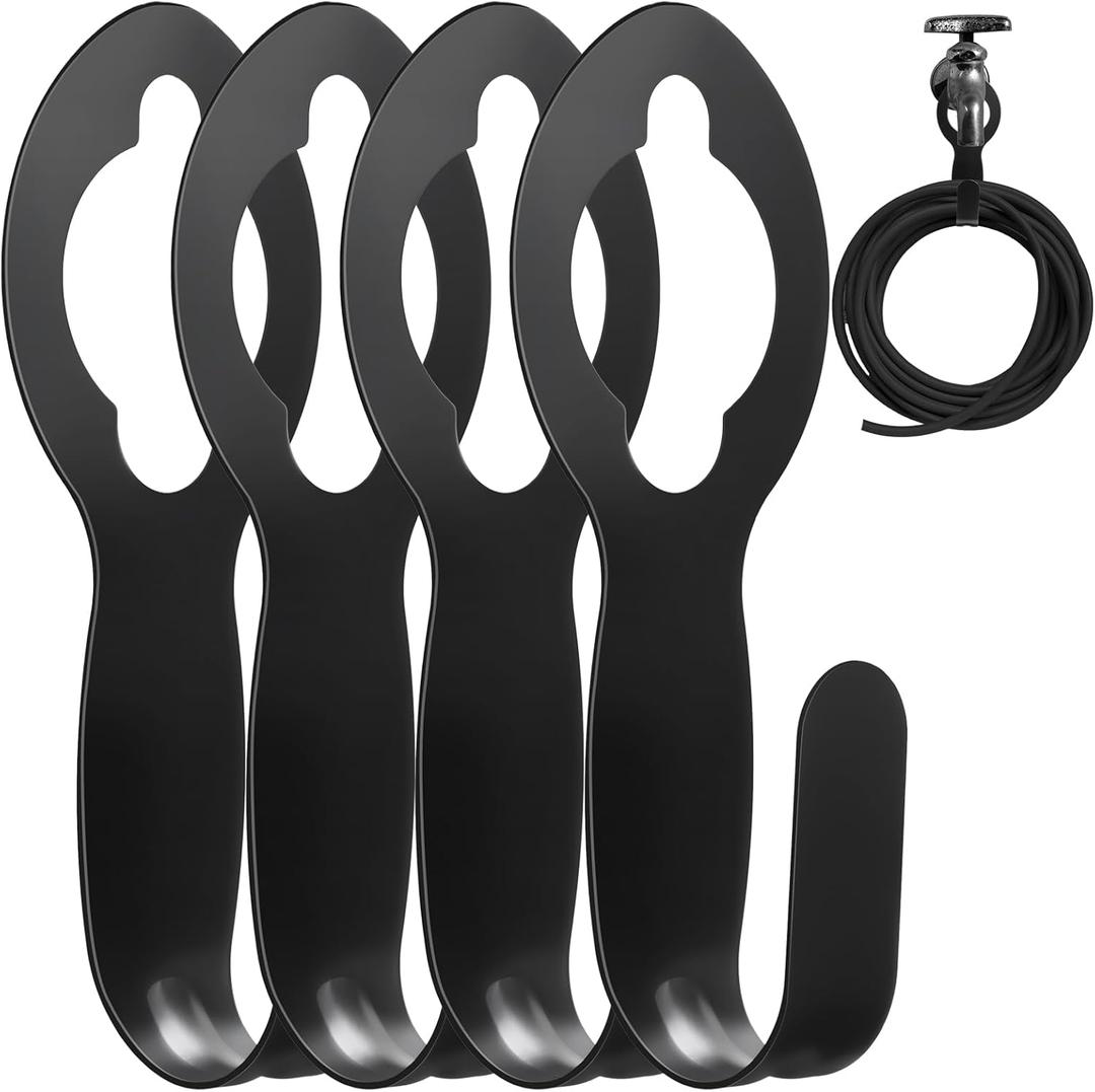 JaGely 4 Pcs Garden Hose Holder Fit 50FT 25FT Expandable Hose Metal Hose Hanger Wall Mount Garden Hose Storage Black Hose Hook Hose Organizer Support Over 110lbs Weight Portable Garage