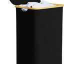 SpaceAid Laundry Hamper with Lid, 110L Large Tall Clothes Basket Bin with Bamboo Handles, Collapsible Laundry Hamper for Bedroom, Bathroom, Dorm, Laundry Room - Black