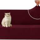 Stretch Sofa Covers for 3 Cushion Couch, Sofa Covers for Pets Washable Sofa Protector, 3 Seat Couch Slipcover with Non-Slip Elastic Bottom for Dogs (Sofa 73"-85", Burgundy)