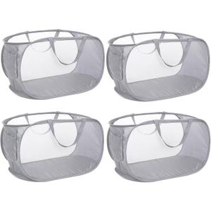 4 Pack Collapsible Laundry Baskets, Foldable Laundry Basket with Pocket, Durable Pop Up Hampers, Reinforced Handles Dirty Clothes Hamper for Laundry, Bedroom, Bathroom, Dorm, Travel or Camping Grey