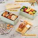 Bread Box for Kitchen Countertop,Metal Bread Storage Bin with Bamboo Cutting Board Lid, Includes Bread Knife, Fits Sourdough & Buns, Stylish Organize (Green)