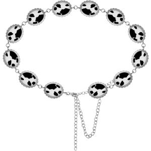 Cow Print Concho Belts Cow Print Concho Chain Belt Rodeo Accessories Oval Adjustable Metal Waist Leather Cowgirl Belt for Women Dress Jeans Short