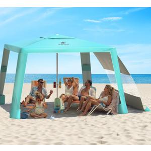 Rhino Valley Beach Cabana, 8  8FT Foldable Beach Tent with Cup Holder, Beach Canopy Easy Setup with UPF50+ Protection, Windproof Stable Beach Tent, Portable Beach Cabana Tent for Beach Camping (Green)