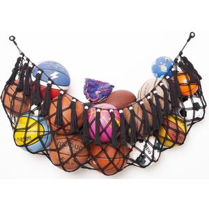 Sports Storage Organizer Garage Ball Storage Wall Hanging Organizer Net for Basketballs, Volleyballs Soccer Storage Rack Sport Equipment Organizer Storage Mesh (Wall Mounted, Black)