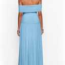 MASCOMODA Women Off The Shoulder Mesh Maxi Dress Bodycon Ruched Formal Sleeveless Pleated Cocktail Wedding Guest Long Dresses (Blue, L)