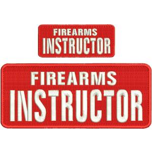 Firearms Instructor Embroidery Patches 4X10 and 2X5 Hook White Thread Red Fabric by HightSeller