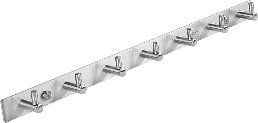 Towel Hook Rack Brushed Nickel 17-Inch Coat Hook Rail Wall Mounted with 7 Heavy Duty Hooks, Durable Wall Hangers for Bedroom, Bathroom, Foyer, Hallway (304 Stainless Steel)