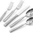KINGSTONE Silverware Set, 5-Piece 18/10 Stainless Steel Flatware Set - Roman Column Embossed Thick Handle, for Wedding, Home, Restaurant, Kitchen and Party, Mirror Polish & Dishwasher Safe
