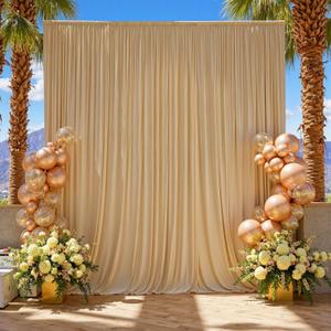 Beige Backdrop Curtain for Weddings Parties, 2 Panels 116×56" Long Silky Polyester Photo Backdrop Drapes for Birthday Baby Shower Photography Background Cloth