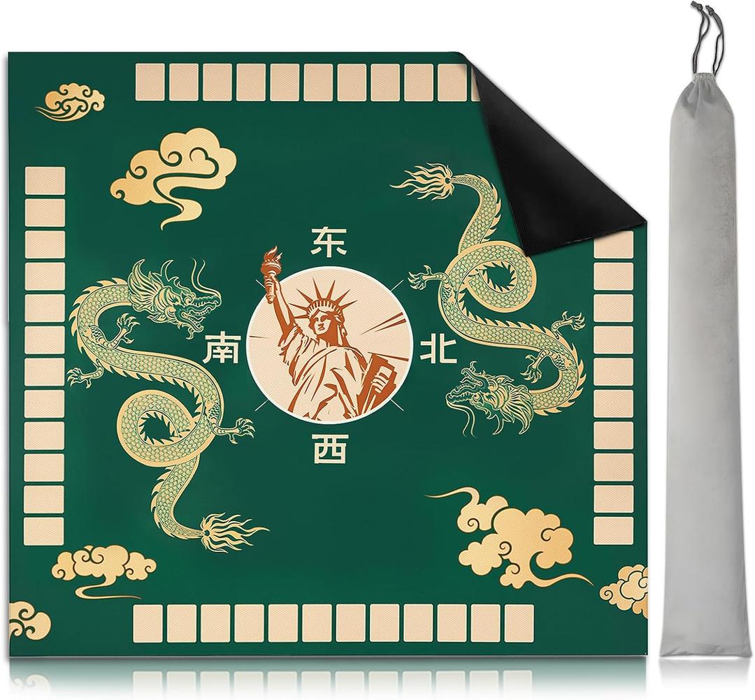 American Mahjong Game Mat for Table: Mah Jongg Card Games Mats with Carrying Bag - Square Anti Slip Portable Travel Mahjong Pad - Mahjong Table Covers For Board Game, Dice, Poker Cards and Domino