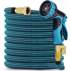 100 ft Expandable Garden Hose - Kink Free Flexible Water Hose 100ft with 10 Pattern Spray Nozzle, 3/4 Solid Brass Connectors, Retractable Latex Core - Lightweight Expanding Hose