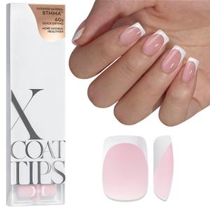 BTArtboxnails XCOATTIPS French Tip Nails - Short Press On Nails, 160 Pcs Pink Square Soft Gel Nail Tips Pre-applied Tip Primer & Base Coat, No Need File False Nails for Gift, 16 Sizes (Gray)