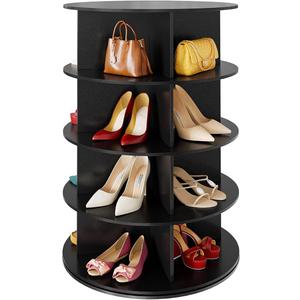 SpaceAid 4 Tier Rotating Shoe Rack Tower, Spinning Shoe Display Lazy Susan, Revolving 360 Shoe Rack Storage Round Carousel, Vertical Handbag Rotate Shoes Closet Organization (4-Tier Black)