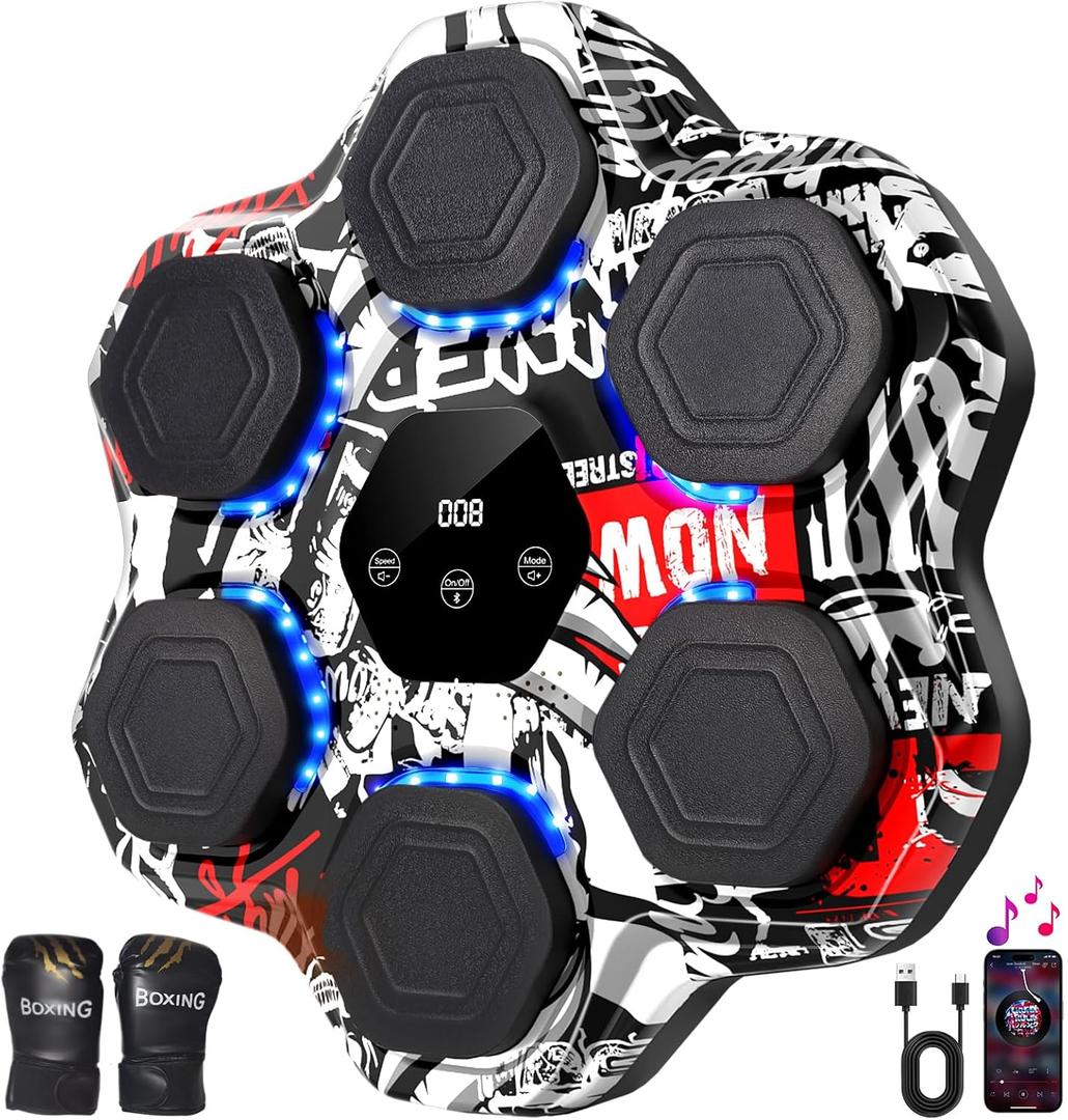 NEXYREK Music Boxing Machine for Adults & Kids, Smart Wall Mounted Electronic Boxing Training Device with Gloves, 9 Modes 9 Speeds, Bluetooth Punching Machine with LED Counting Display for Home Gym