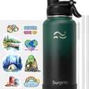 Insulated Water Bottle with Silicone Boot (36hrs Cold/18hrs Hot) - DIY Stickers, [2-in-1 Lid], BPA Free, 32 oz (Jungle-Black)