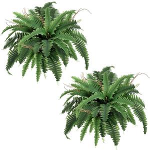 35 Artificial Boston Fern Bush Plant, 2 Faux Ferns for Outdoors Large, Fake Ferns Realistic Artificial Plants with 39 Fronds for Garden Porch Patio Home Office Living Room Decor Green
