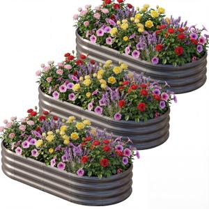 AHEONLAR 3 Pack 631ft Galvanized Raised Garden Bed, Oval Durable Planter Boxes Outdoor for Vegetables, Fruits, Flowers and Plants, Quick Assembly, Grey