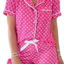 Women 2 Pieces Heart Floral Bow Pajama Sets Button-Down Short Sleeve Shirt Ruffle Short Sleepwear (XL)