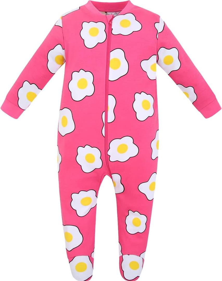Jimonda Baby Pajamas 100% Cotton Gender Neutral One-Piece Footed,Long Sleeve Clothes,2-Way Zipper Closure Romper (3-6 Months, Egg)