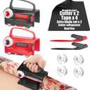 2-Pack Wrapping Paper Cutter & Tape Dispenser, Make Cutting Easily Safely and Efficient, Straight Sliding Tool for Christmas Gift, with 4 Tapes, 2 Replace Blades Kit, Black and Red