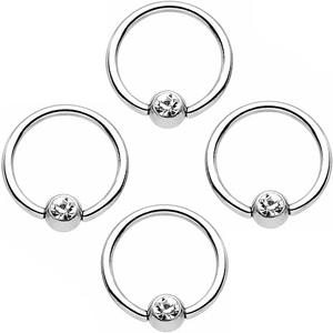 4pcs 16G G23 Titanium Captive Bead Ring Nose Rings 3mm/4mm CZ in Ball/Bezel CZ Hoop Septum Earring Helix Daith Cartilage Tragus Lip Earrings Nipple Eyebrow Body Piercing 8mm 10mm 12mm