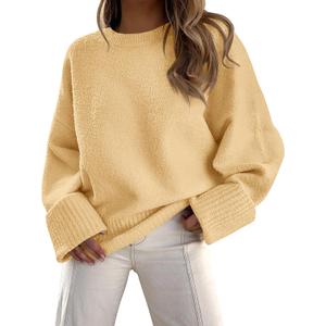 PRETTYGARDEN Women's Fall Oversized Sweaters Casual Crewneck Pullover Long Sleeve Fuzzy Chunky Knit Tops Blouse (Yellow, Large)