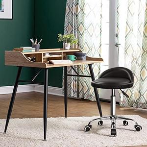 KKTONER PU Leather Round Rolling Stool with Back Rest Height Adjustable Swivel Drafting Work SPA Task Chair with Wheels White