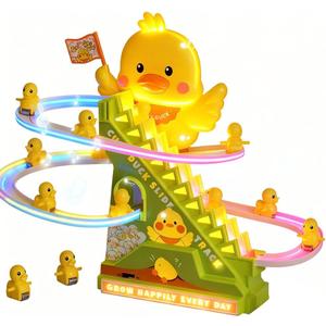 Duck Climbing Toy Set Electric Light Slide Climbing Toys for Automatic Stairs,Playful Santa Race Game Christmas Roller Climbing Toys with LED Light and Music for Toddlers Boys Girls